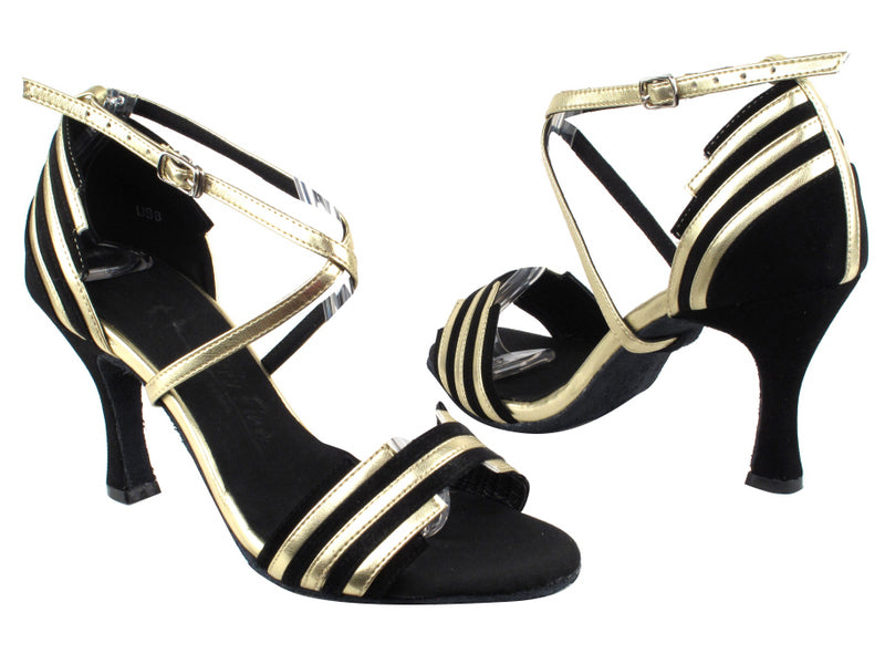 SERA1700 Black Suede &amp; Light Gold Trim with 3&quot; heel in the photo