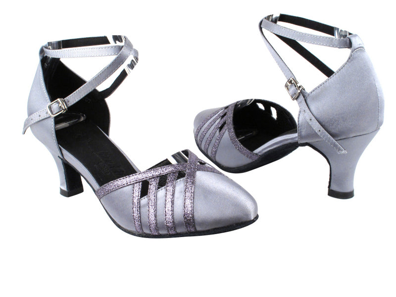 SERA3530 Grey Satin &amp; Grey Stardust Trim with 2.5&quot; low heel in the photo