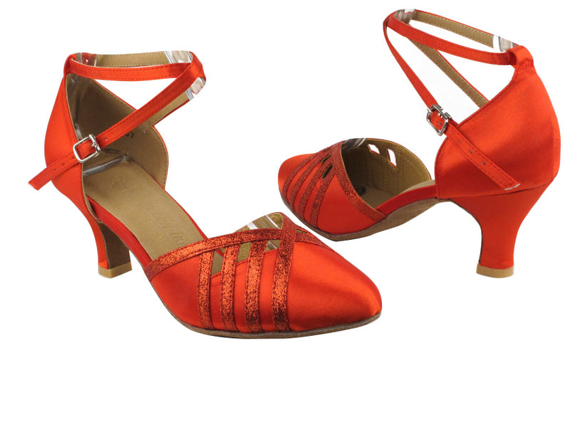 SERA3530 Red Satin &amp; Red Stardust Trim with 2.5&quot; low heel in the photo