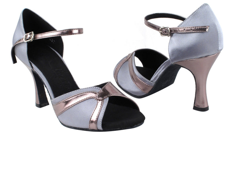 SERA3710 Grey Satin &amp; Pewter Trim with 3&quot; heel in the photo