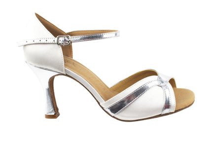 SERA3710 White Satin &amp; Silver PU Trim with 3&quot; heel in the photo