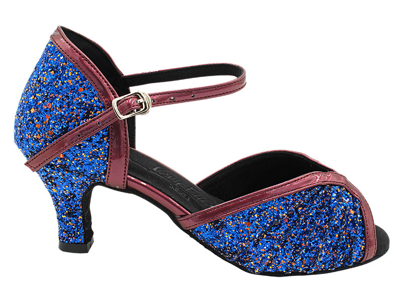 SERA3830 100 Blue Illusion Party Sparkle &amp; Dark Red Trim  with 2.5&quot; Heel (2040) in the photo