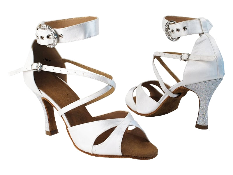 SERA7002 85 White Satin_53 Silver Scale Heel with 3&quot; Flare heel in the photo
