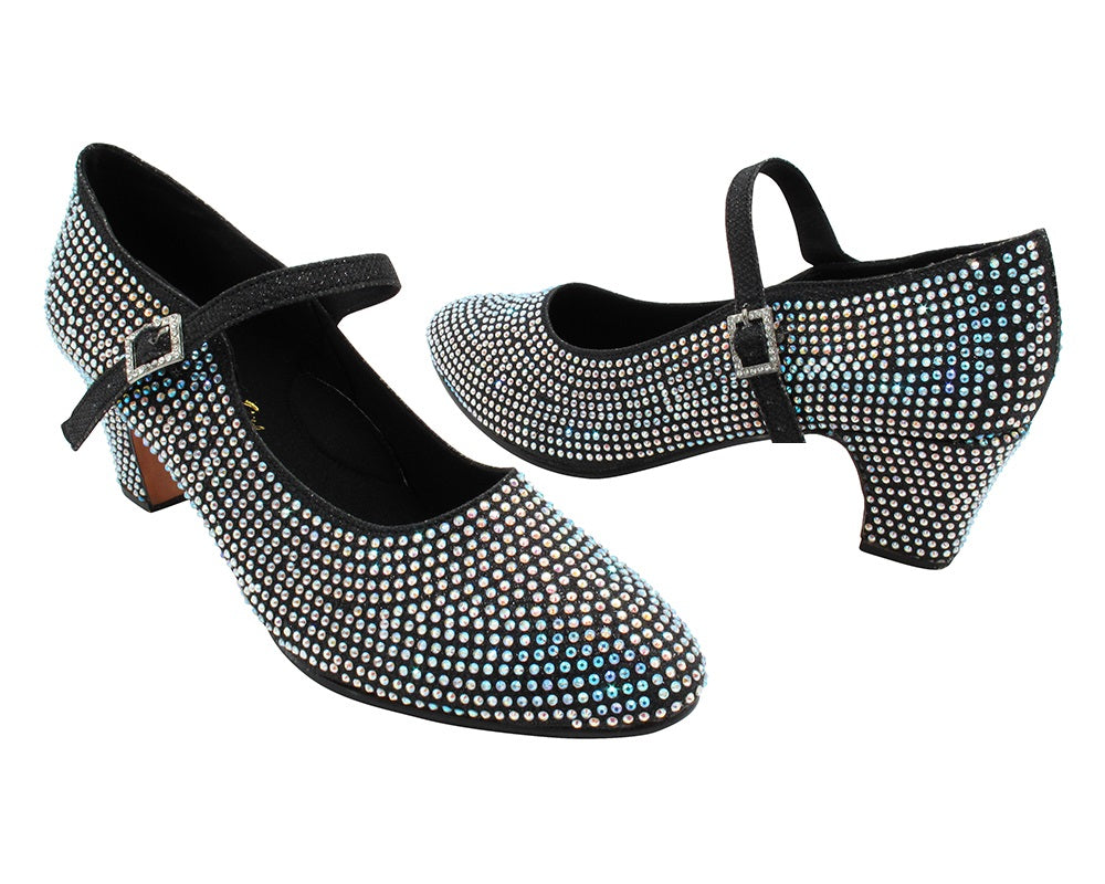 VFCharacter 001CC Black Glitter Satin with 2.3" Thick Cuban Heel in the photo