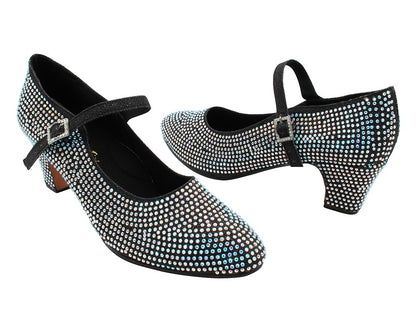 VFCharacter 001CC Black Glitter Satin with 2.3" Thick Cuban Heel in the photo